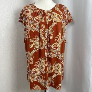 Liz Claiborne Top Womens 2X Orange Paisley Jersey Stretch Boho Mature Chic‎